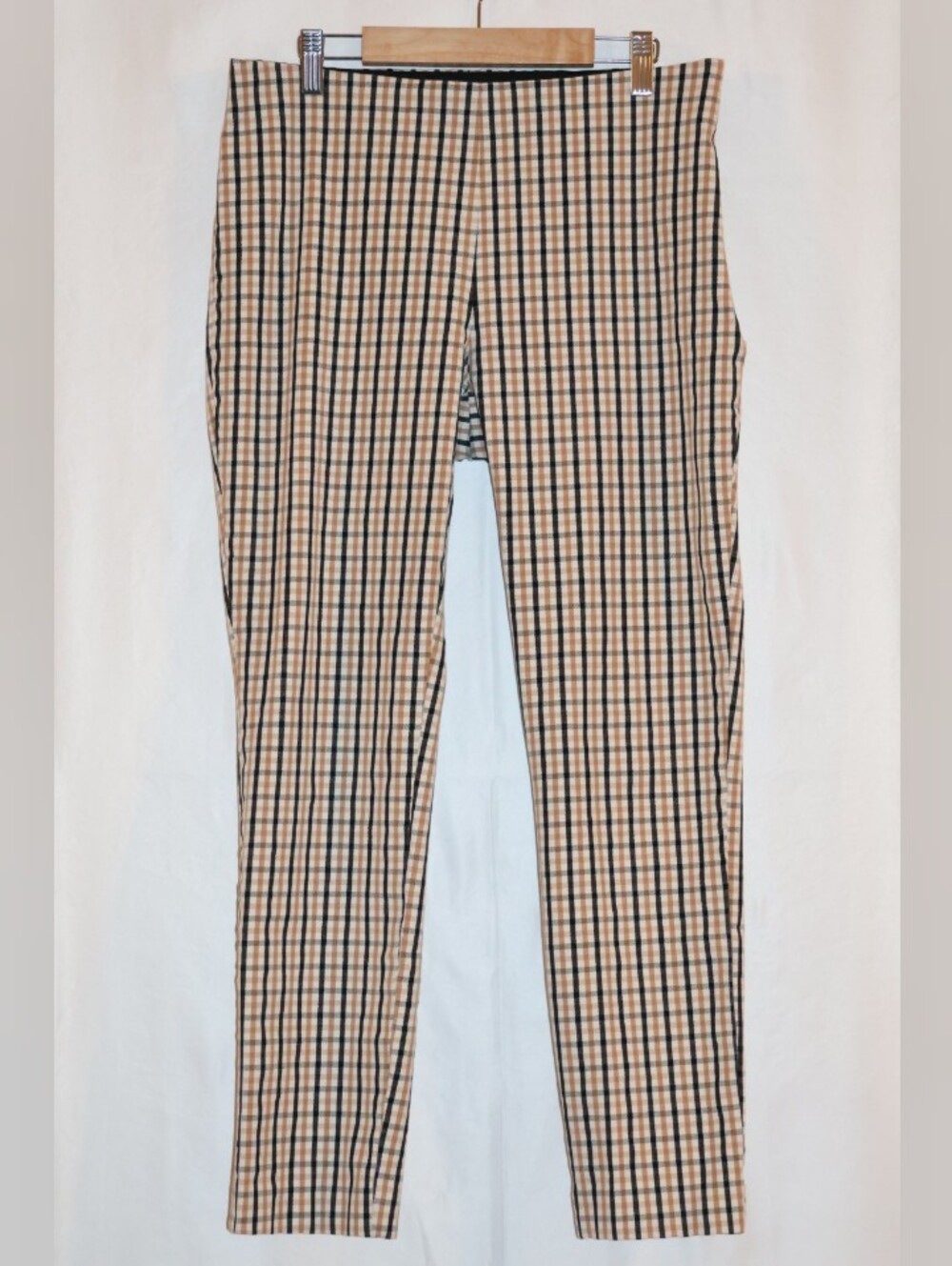 A New Day Tan, Black, & White High-Rise Gingham Skinny Ankle Pants.